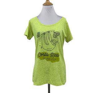 Morpho Tee Shirt Womens L Large Wasabi Costa Rica Sloth Graphic Short Sleeves